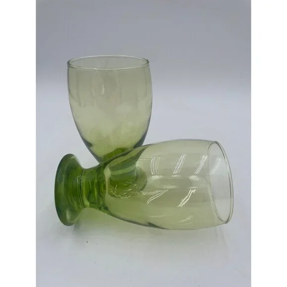 2 Vintage Mid Century Modern Olive Green Drink Wine Goblets 12 ounces - Picture 3 of 4